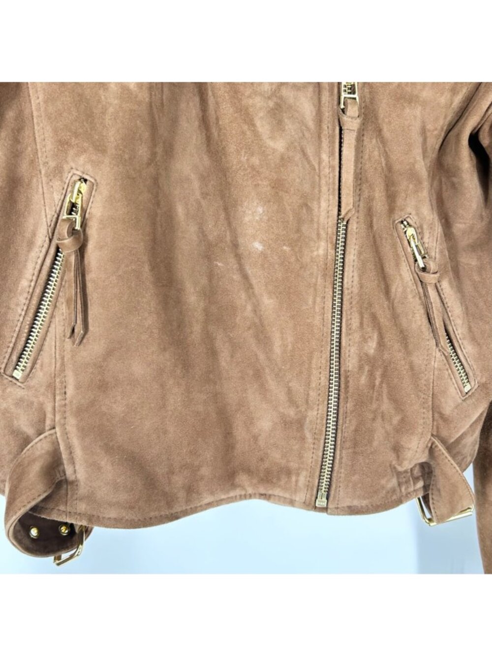 Sezane Zig Goat Leather Moto Jacket in Camel Suede - Picture 7 of 10